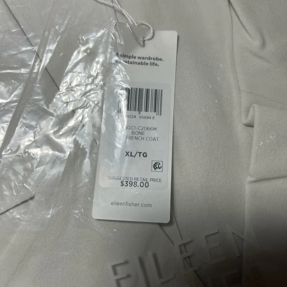 Eileen Fisher Bone Silk Georgette Crepe Trench Coat BNWTS $398.00 NEW BNWTS - Picture 14 of 15